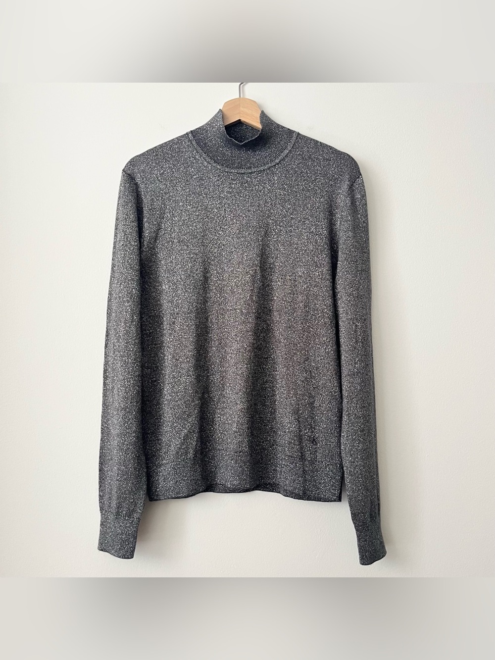 NWOT Calvin Klein Women's Metallic Knit Mock Neck Sweater XL Pewter Minimalist